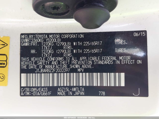 Aukcja sprzedaży 2015 Lexus Nx 200t, vin: JTJBARBZ2F2032397, numer aukcji: 44704425