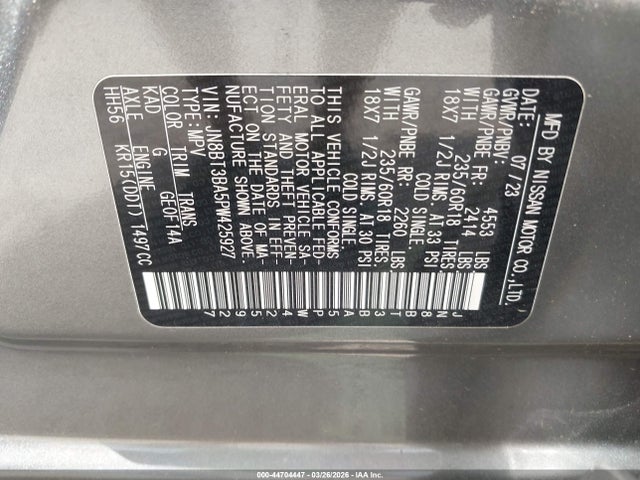 JN8BT3BA5PW425927 Nissan Rogue Sv Fwd