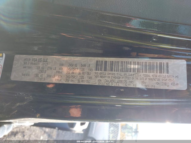 44704449 :رقم المزاد ، 1C4HJXDN1LW226175 vin ، 2020 Jeep Wrangler Unlimited Sport S 4x4 مزاد بيع