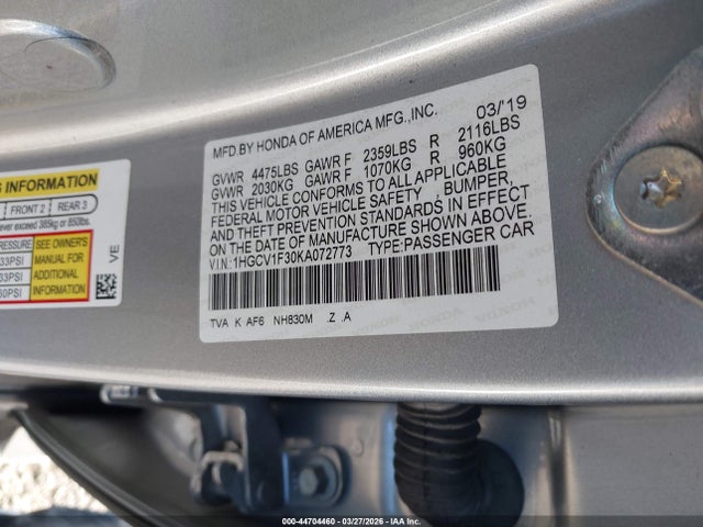 1HGCV1F30KA072773 Honda Accord Sport