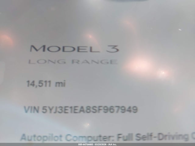 2025 Tesla Model 3 Long Range Rear-wheel Drive/standard Rear-wheel Drive მანქანა იყიდება აუქციონზე, vin: 5YJ3E1EA8SF967949, აუქციონის ნომერი: 44704465