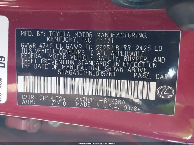 2022 LEXUS ES 300H 58AGA1C18NU015761 Photo 8