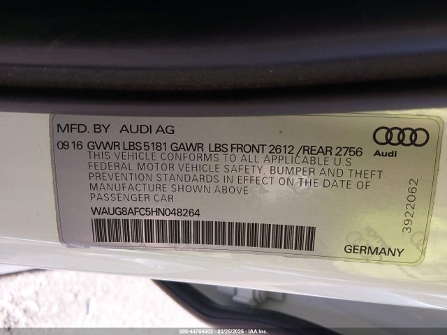 Aukcja sprzedaży 2017 Audi A6 2.0t Premium, vin: WAUG8AFC5HN048264, numer aukcji: 44704502