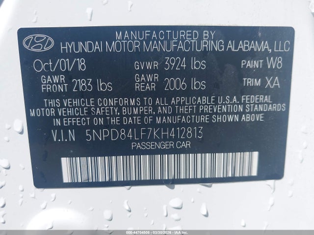 Aukcja sprzedaży 2019 Hyundai Elantra Sel, vin: 5NPD84LF7KH412813, numer aukcji: 44704508