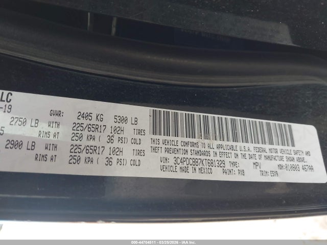 Продаж на аукціоні авто 2019 Dodge Journey Se, vin: 3C4PDCBB7KT681329, номер лоту: 44704511