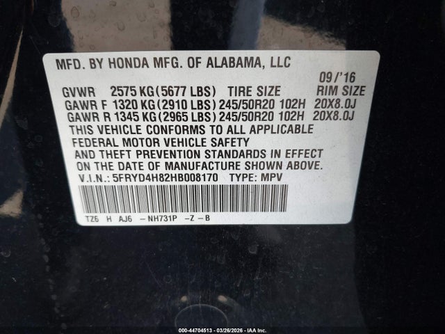 Продажа на аукционе авто 2017 Acura Mdx Advance Package, vin: 5FRYD4H82HB008170, номер лота: 44704513