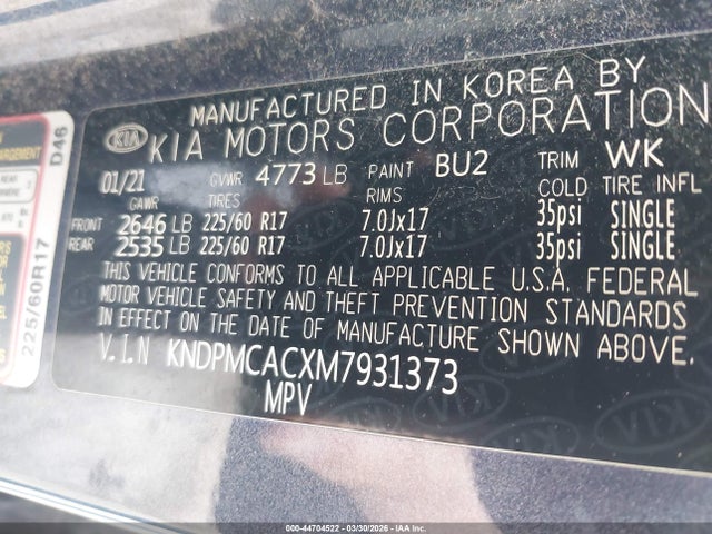 2021 Kia Sportage Lx მანქანა იყიდება აუქციონზე, vin: KNDPMCACXM7931373, აუქციონის ნომერი: 44704522