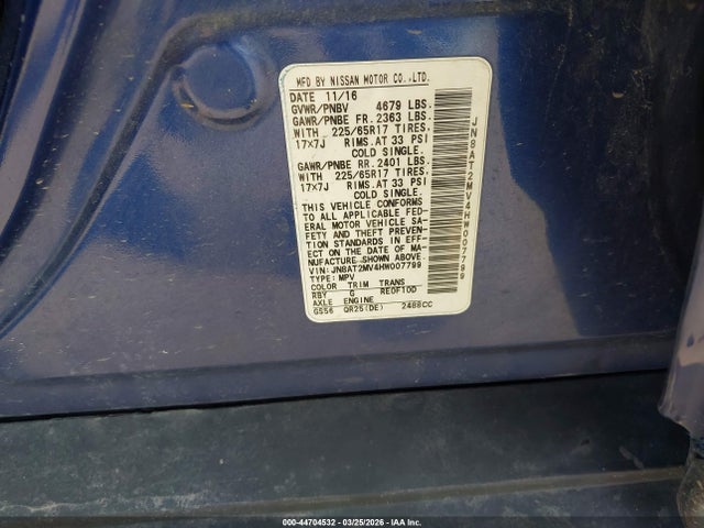 JN8AT2MV4HW007799 Nissan ROGUE S