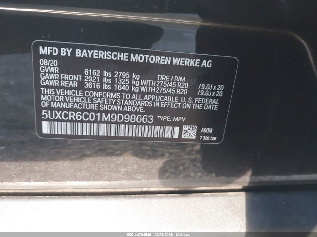 Aukcja sprzedaży 2021 Bmw X5 Xdrive40i, vin: 5UXCR6C01M9D98663, numer aukcji: 44704546
