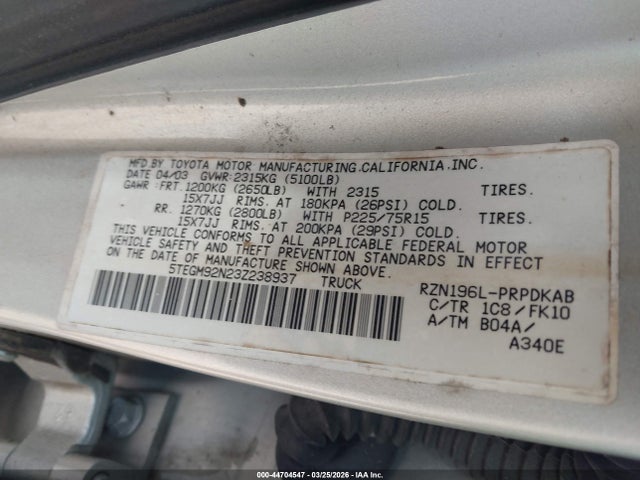 2003 TOYOTA TACOMA 5TEGM92N23Z238937 Photo 8