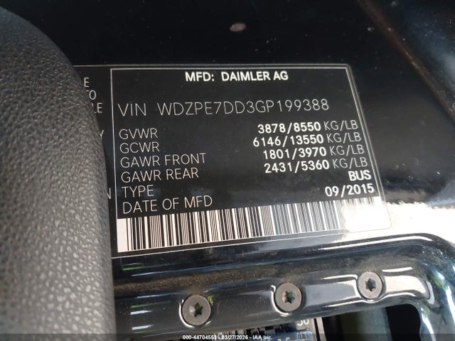 44704553 :رقم المزاد ، WDZPE7DD3GP199388 vin ، 2016 Mercedes-benz Sprinter 2500 Normal Roof مزاد بيع