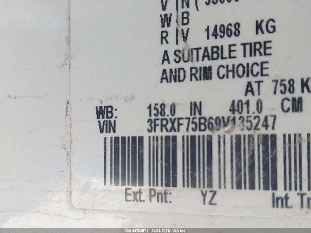 44704571 :رقم المزاد ، 3FRXF75B69V135247 vin ، 2009 Ford F-750 Xl/xlt مزاد بيع
