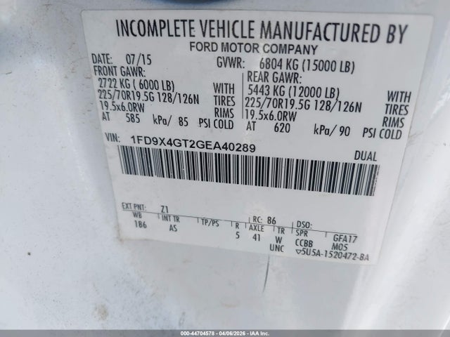 1FD9X4GT2GEA40289 Ford F-450 Chassis Xl