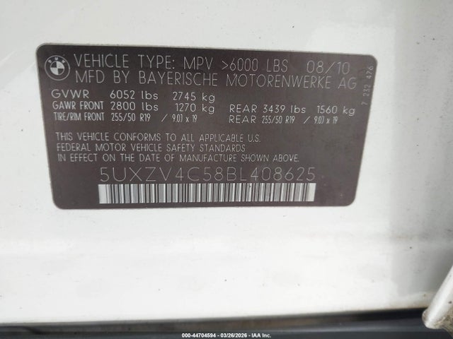 2011 BMW X5 5UXZV4C58BL408625 Photo 8