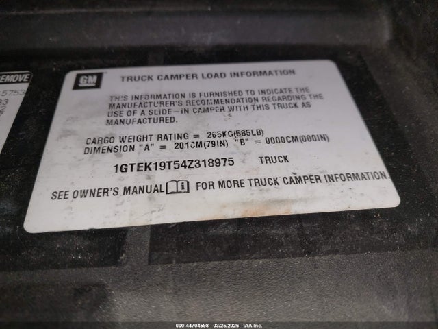 Aukcja sprzedaży 2004 Gmc Sierra 1500 Sle, vin: 1GTEK19T54Z318975, numer aukcji: 44704598
