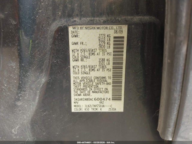 2010 NISSAN PATHFINDER 5N1AR1NB0AC600474 Photo 8