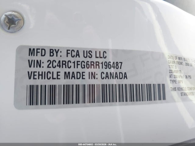 2024 Chrysler Pacifica Touring მანქანა იყიდება აუქციონზე, vin: 2C4RC1FG6RR196487, აუქციონის ნომერი: 44704602