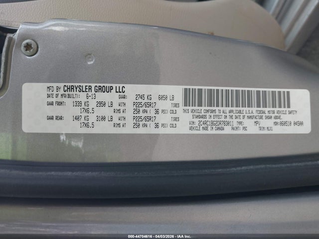 44704616 :رقم المزاد ، 2C4RC1BG2DR783011 vin ، 2013 Chrysler Town & Country Touring مزاد بيع