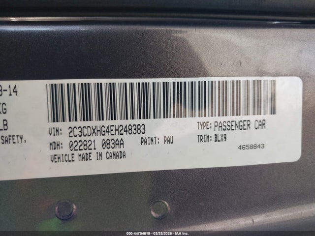 Aukcja sprzedaży 2014 Dodge Charger Sxt Plus, vin: 2C3CDXHG4EH248383, numer aukcji: 44704619