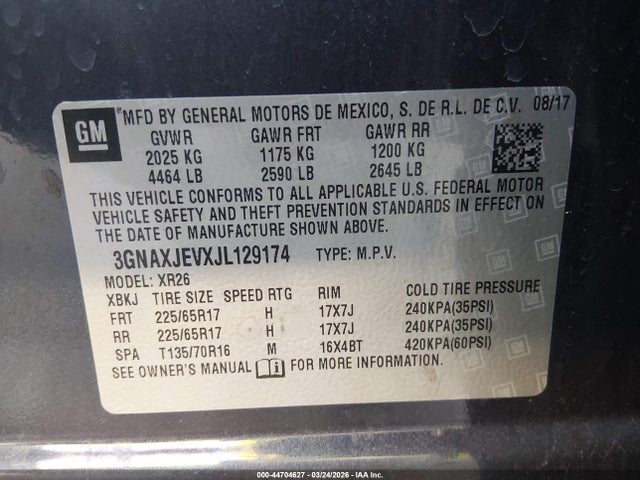 3GNAXJEVXJL129174 Chevrolet EQUINOX LT