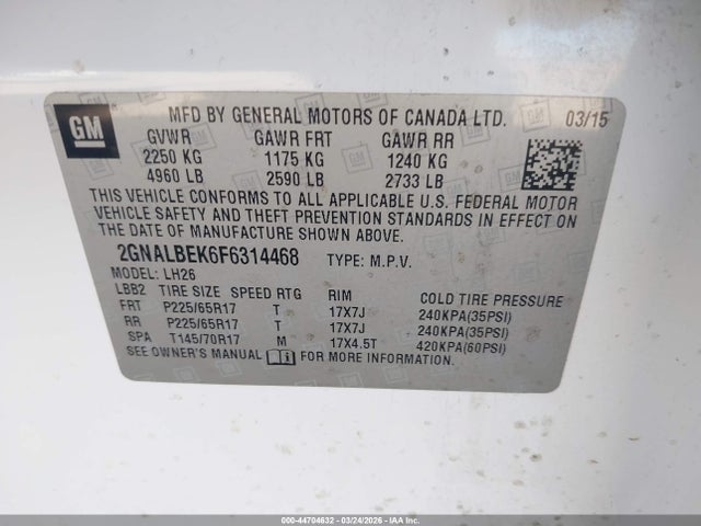 Chevrolet EQUINOX 1LT 2015 2GNALBEK6F6314468 Image 9
