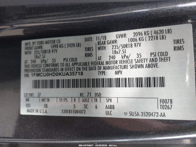 1FMCU0HD0KUA35718 Ford ESCAPE SEL
