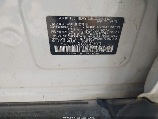 Продажа на аукционе авто 2016 Subaru Forester 2.5i Limited, vin: JF2SJAHC8GH423903, номер лота: 44704645