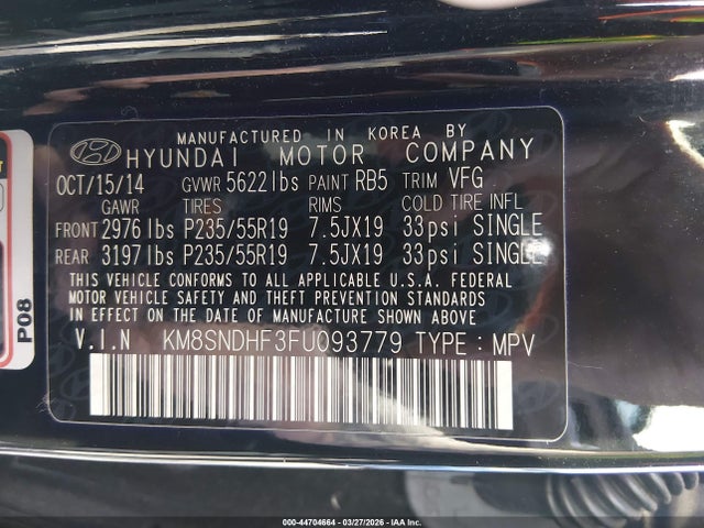 Hyundai Santa Fe Gls 2015 KM8SNDHF3FU093779 Image 9