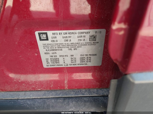 2013 Buick Encore მანქანა იყიდება აუქციონზე, vin: KL4CJASB2DB101446, აუქციონის ნომერი: 44704674