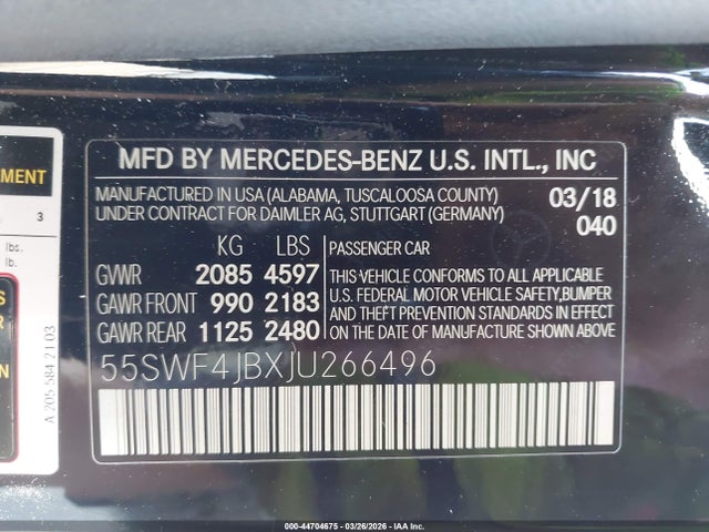 55SWF4JBXJU266496 Mercedes-Benz C 300