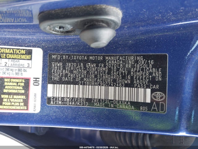2T1BURHE9GC742463 Toyota Corolla S Plus