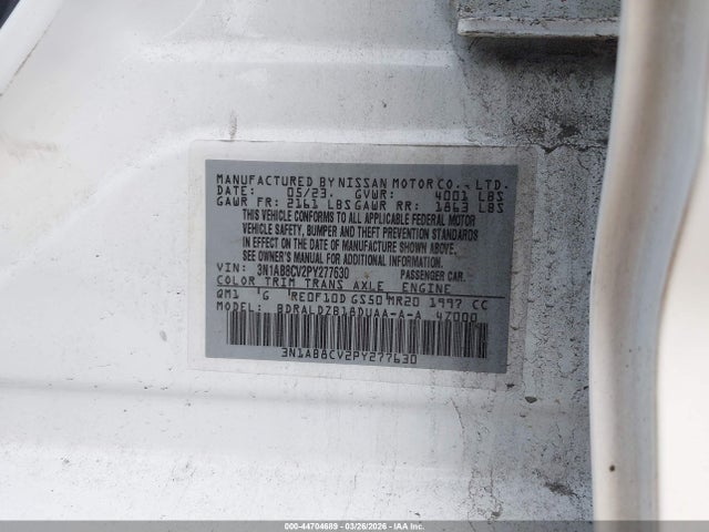 Aukcja sprzedaży 2023 Nissan Sentra Sv Xtronic Cvt, vin: 3N1AB8CV2PY277630, numer aukcji: 44704689