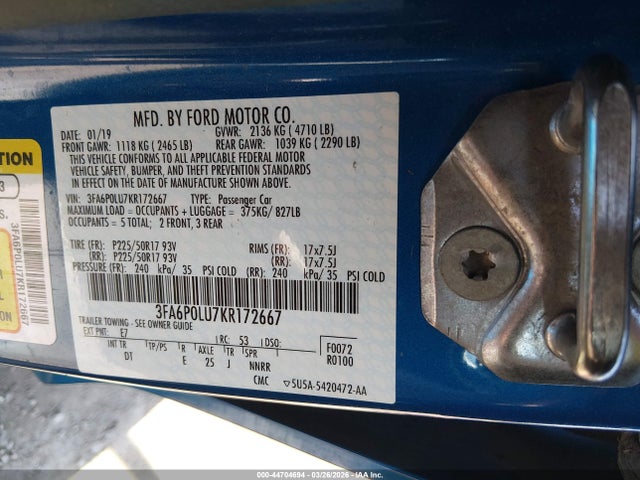 Ford Fusion Hybrid Se 2019 3FA6P0LU7KR172667 Image 9