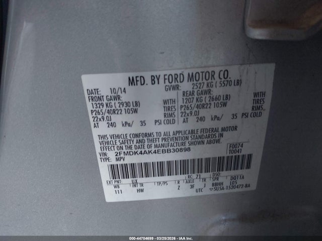 Ford EDGE SPORT 2014 2FMDK4AK4EBB30898 Image 9
