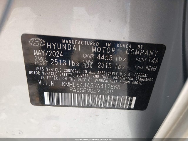 2024 Hyundai Sonata Sel მანქანა იყიდება აუქციონზე, vin: KMHL64JA5RA417868, აუქციონის ნომერი: 44704702