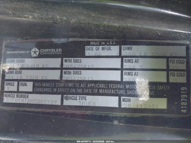 1987 DODGE D-SERIES 1B7FD14TXHS382739 Photo 8