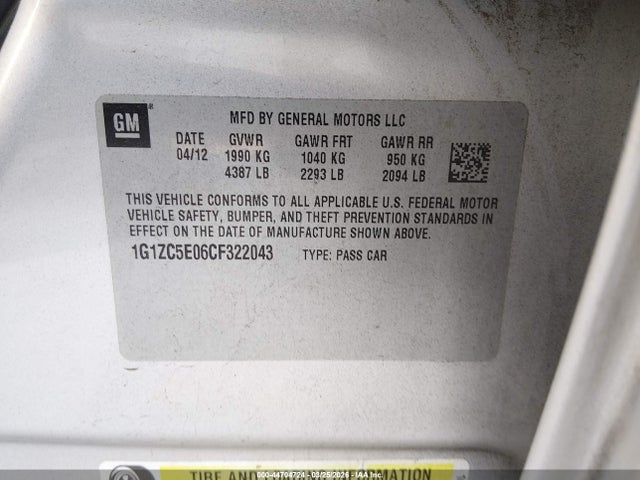Продаж на аукціоні авто 2012 Chevrolet Malibu 1lt, vin: 1G1ZC5E06CF322043, номер лоту: 44704724