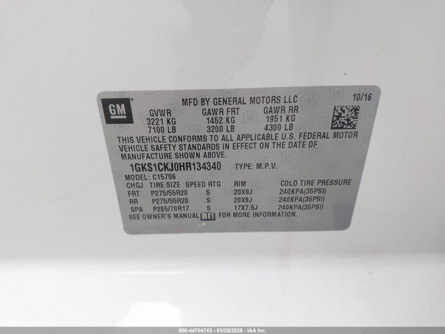 Aukcja sprzedaży 2017 Gmc Yukon Denali, vin: 1GKS1CKJ0HR134340, numer aukcji: 44704743
