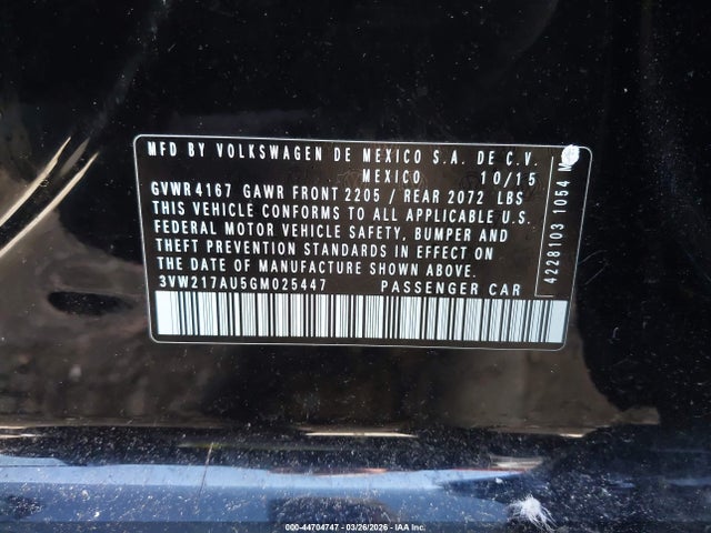 3VW217AU5GM025447 Volkswagen Golf Tsi S 4-door