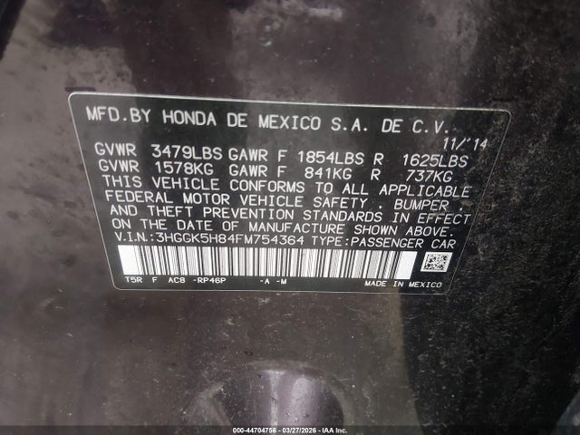 3HGGK5H84FM754364 Honda Fit Ex/ex-l
