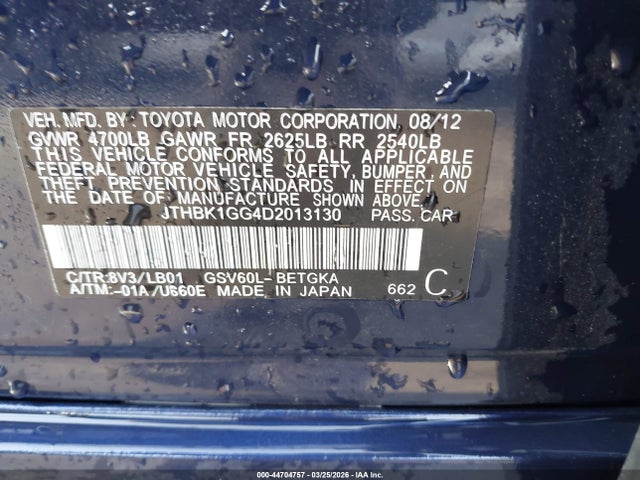 Продажа на аукционе авто 2013 Lexus Es 350, vin: JTHBK1GG4D2013130, номер лота: 44704757