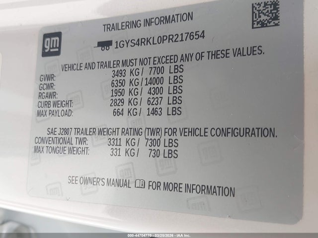 2023 Cadillac Escalade Esv 4wd Sport Platinum მანქანა იყიდება აუქციონზე, vin: 1GYS4RKL0PR217654, აუქციონის ნომერი: 44704770