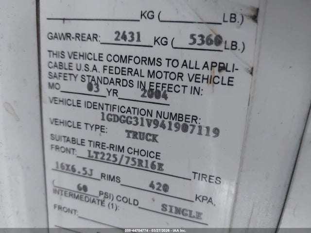 Aukcja sprzedaży 2004 Gmc Savana Cutaway Standard, vin: 1GDGG31V941907119, numer aukcji: 44704774