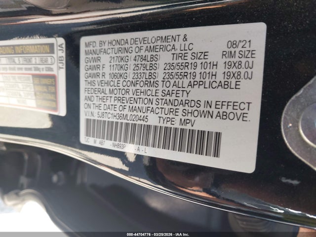Aukcja sprzedaży 2021 Acura Rdx Standard, vin: 5J8TC1H36ML020445, numer aukcji: 44704776
