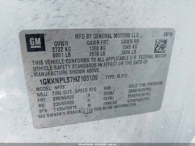 Aukcja sprzedaży 2017 Gmc Acadia Denali, vin: 1GKKNPLS7HZ163109, numer aukcji: 44704784