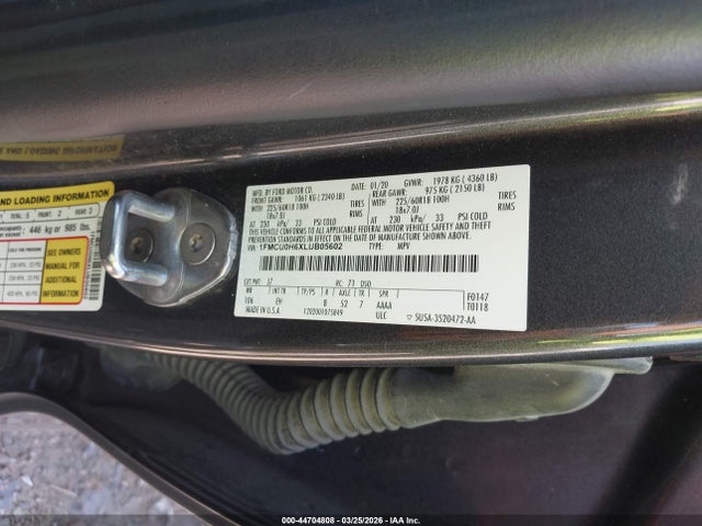 Aukcja sprzedaży 2020 Ford Escape Sel, vin: 1FMCU0H6XLUB05602, numer aukcji: 44704808