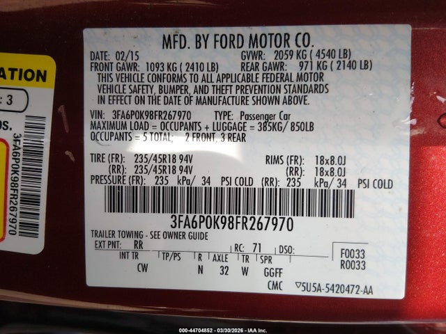 Ford Fusion Titanium 2015 3FA6P0K98FR267970 Image 9