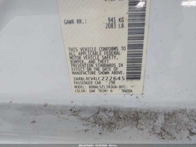 1N4BL4CV4LC222645 Nissan Altima Sr Fwd