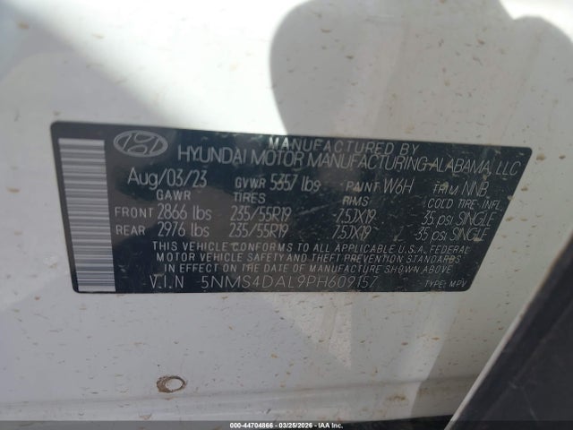Продажа на аукционе авто 2023 Hyundai Santa Fe Limited, vin: 5NMS4DAL9PH609157, номер лота: 44704866