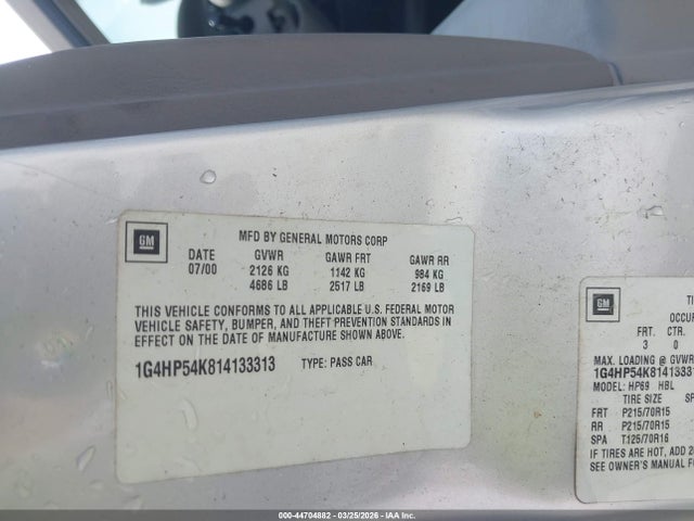 Продажа на аукционе авто 2001 Buick Lesabre Custom, vin: 1G4HP54K814133313, номер лота: 44704882